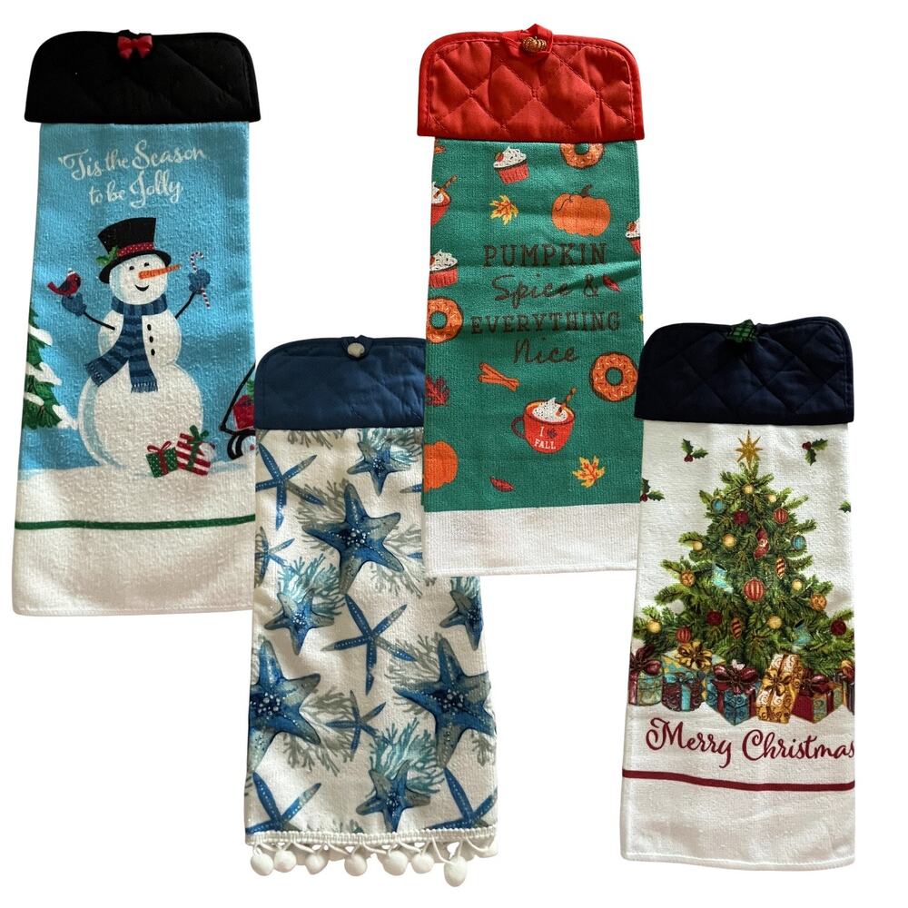 Seasonal Bundle 4 Hanging Towels Handmade Spring Summer Fall Winter